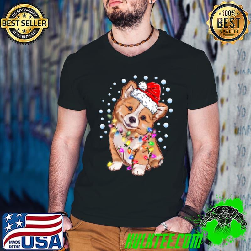 Corgi Dog Santa Hat Cute Christmas Lights Puppy Lover T-Shirt