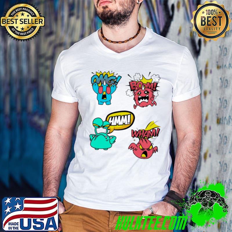 Cute and funny comic style monsters vs aliens classic shirt