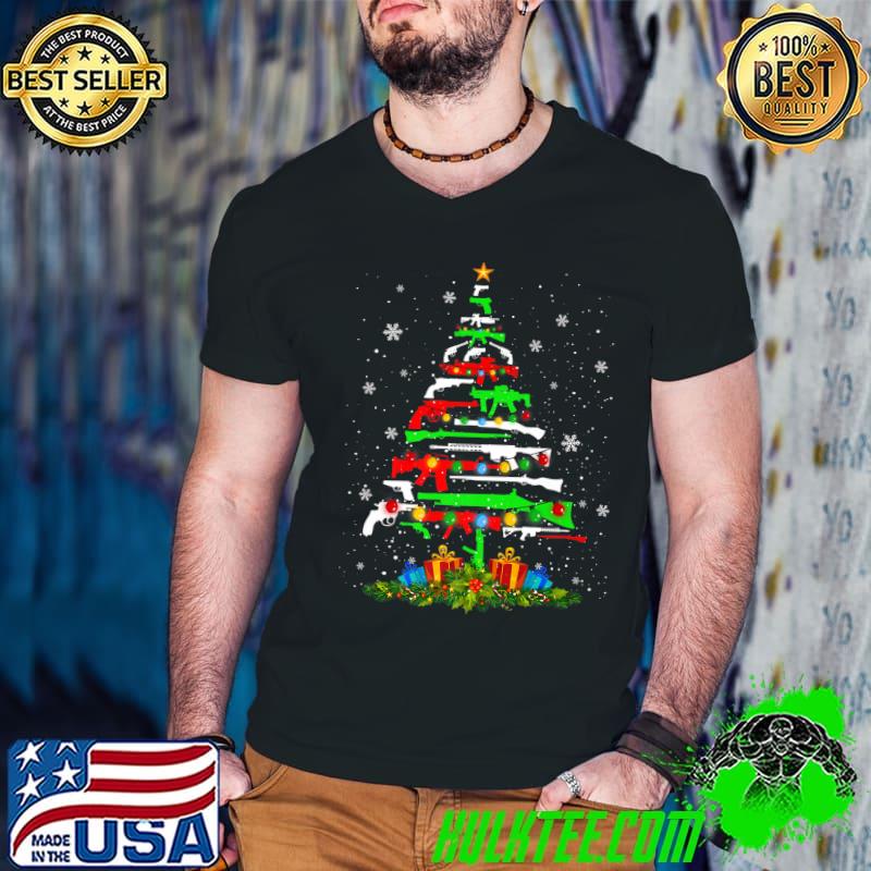Guns Christmas Tree Xmas Lights Gift For Lover Guns T-Shirt