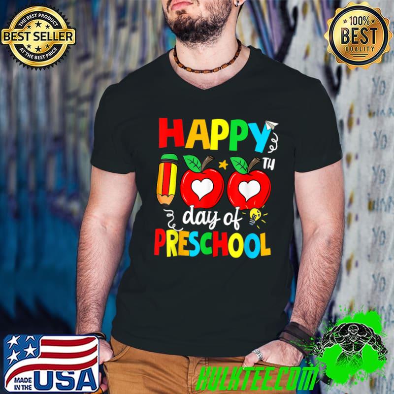 Happy 100th Day Of Preschool Apples Teacher 100 Days Of School T-Shirt Guys V Neck Happy 100th Day Of Preschool Apples Teacher 100 Days Of School T-Shirt Guys V Neck