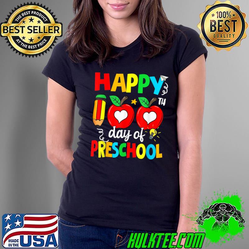 Happy 100th Day Of Preschool Apples Teacher 100 Days Of School T-Shirt