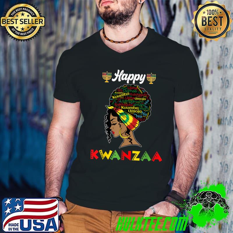 Happy Kwanzaa African Hair Black Woman 7 Seven Principles T-Shirt