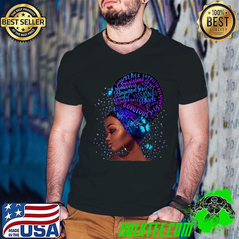 I Am Black Woman Black History Month Educated Black Girl Butterflies T-Shirt Guys V Neck I Am Black Woman Black History Month Educated Black Girl Butterflies T-Shirt Guys V Neck