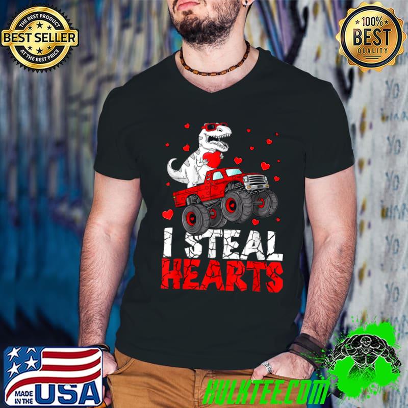 I Steal Hearts Valentines Day Dinosaur T rex Tractor Red Lover I Steal Hearts T-Shirt