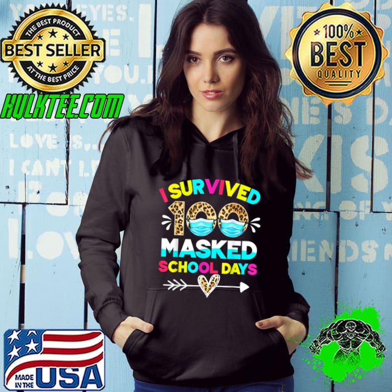 I Survived 100 Masked School Days Leopard 100th Day Of School T-Shirt Hoodie I Survived 100 Masked School Days Leopard 100th Day Of School T-Shirt Hoodie