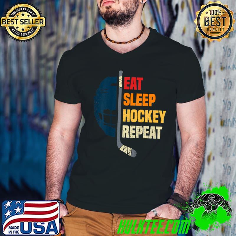 Ice Hockey Player Eat Sleep Hockey Repeat Retro Hermet T-Shirt