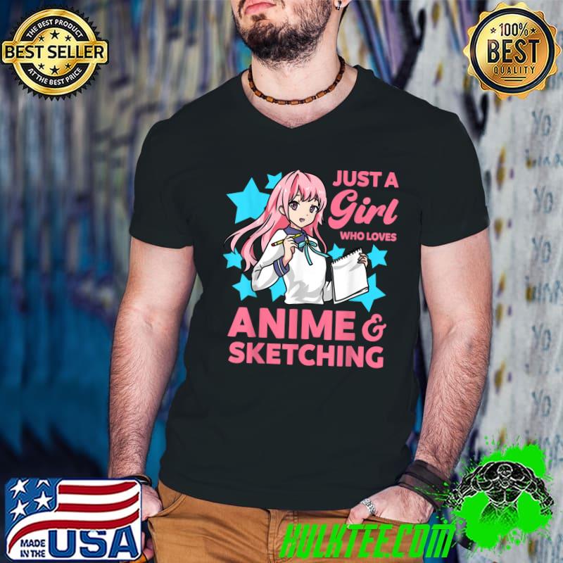 Just A Girl Who Loves Anime And Sketching Drawing Art Kawaii Stars T-Shirt