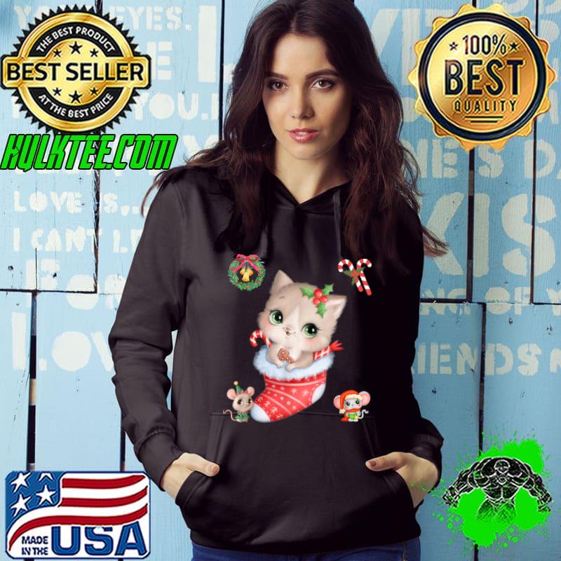 Kitty In A Stocking Christmas Cute Cat Komfy T-Shirt Hoodie Kitty In A Stocking Christmas Cute Cat Komfy T-Shirt Hoodie