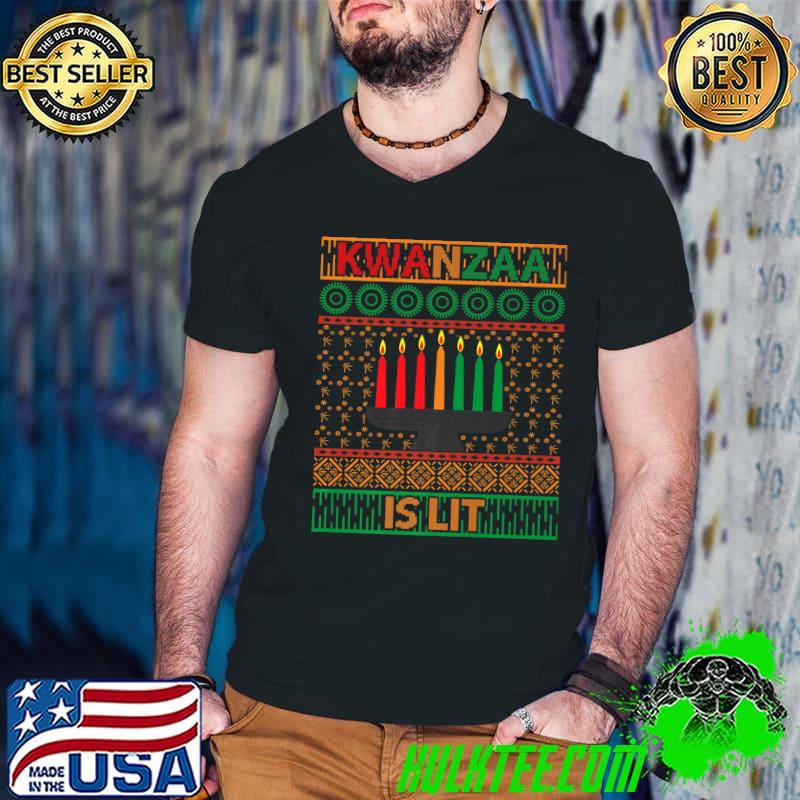Kwanzaa Is Lit kwanzaa kinara mishumaa with 7 principles Premium T-Shirt