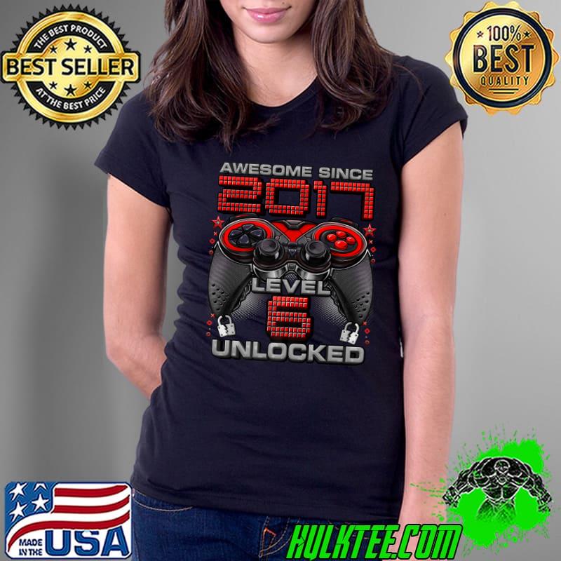 Level 6 Unlocked Awesome Since 2017 6th Birthday Gaming T-Shirt