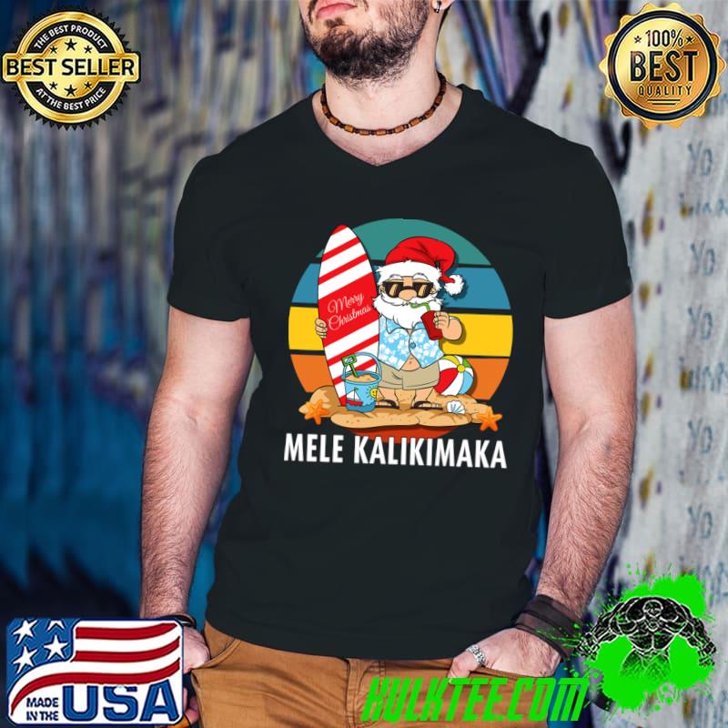 Mele Kalikimaka Santa Surfing Vintage Sunset T-Shirt