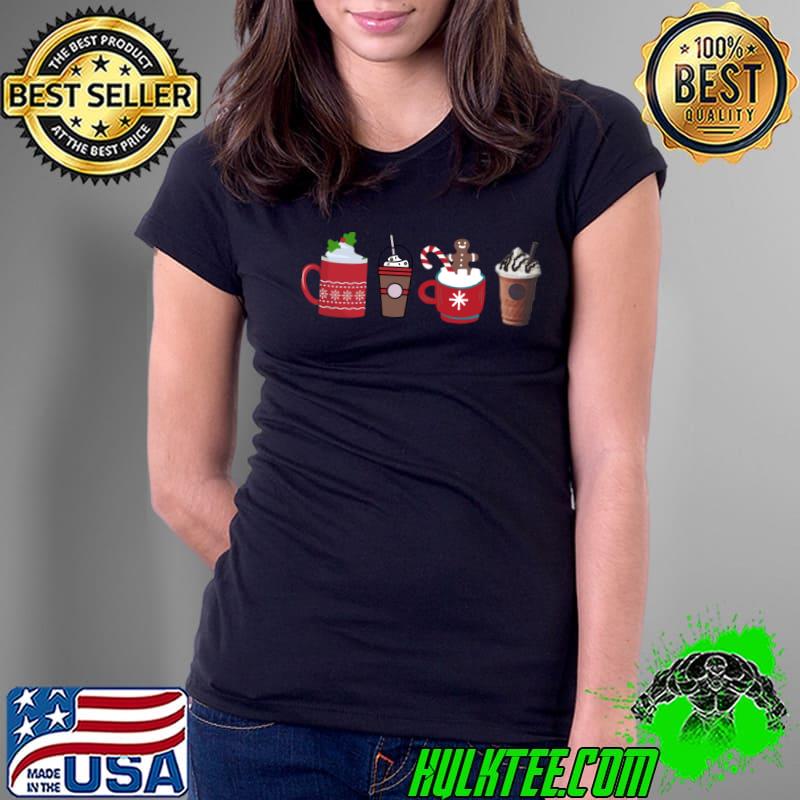 Merry And Bright Christmas Ice Cream Coffee Graphic Xmas T-Shirt Ladies Tee Merry And Bright Christmas Ice Cream Coffee Graphic Xmas T-Shirt Ladies Tee