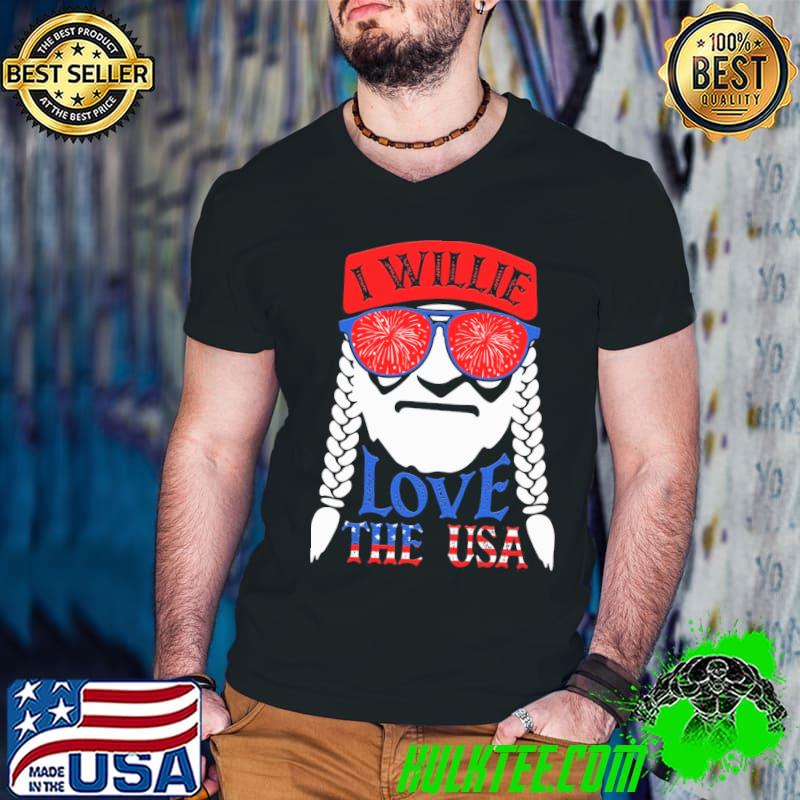 Patriotic distressed vintage I willie n love the usa willie nelson shirt