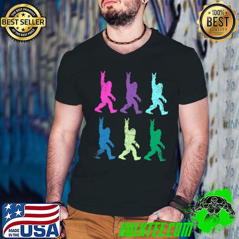 Rock On Bigfoot Silhouette Retro Pop Art Graphic T-Shirt