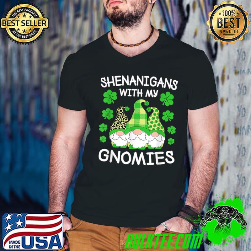 Shenanigans With My Gnomies St Patricks Day Gnomes Irish Hat Leopard Plaid T-Shirt