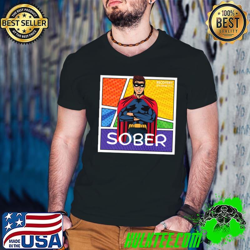 Sober Super Hero Comic Aesthetic Recovery Anniversary Colors T-Shirt Guys V Neck Sober Super Hero Comic Aesthetic Recovery Anniversary Colors T-Shirt Guys V Neck