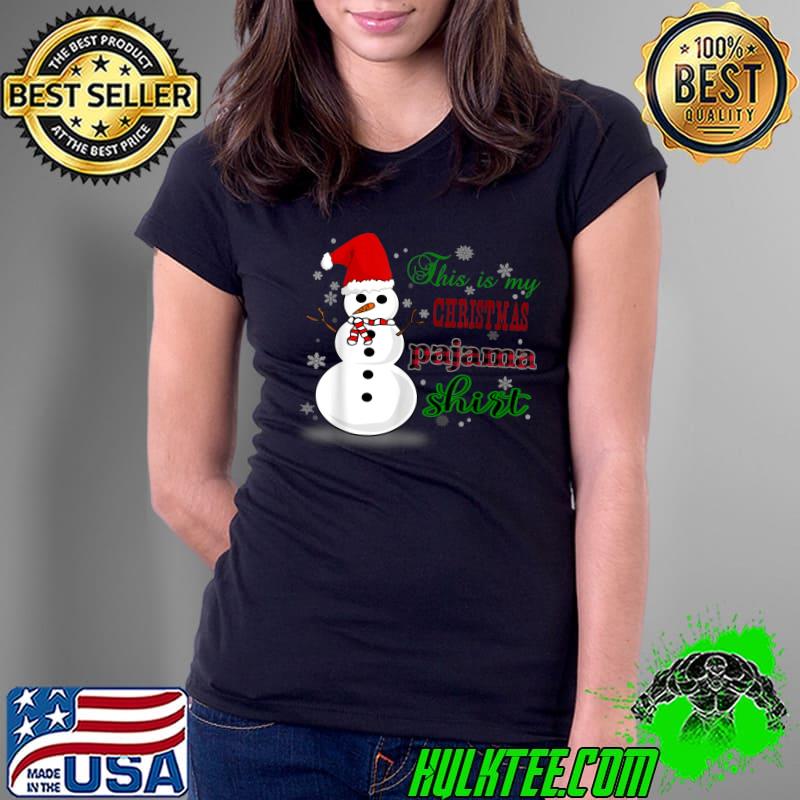 This Is My Christmas Pajama Snowman Santa Hat Buffalo Plaid T-Shirt