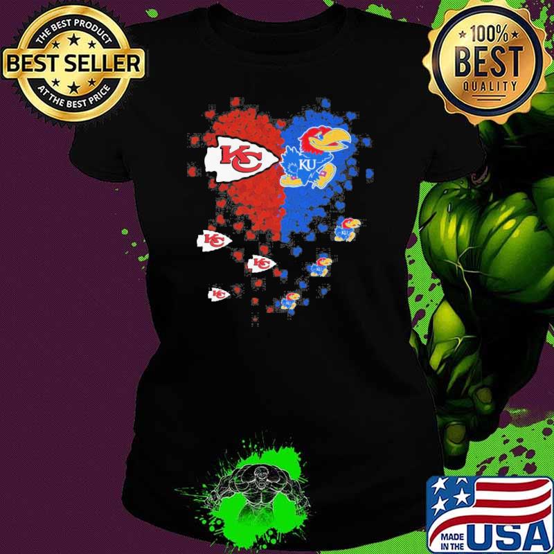 Kansas Chiefs and Kansas basketball love heart s Ladies tee Kansas Chiefs and Kansas basketball love heart s Ladies tee