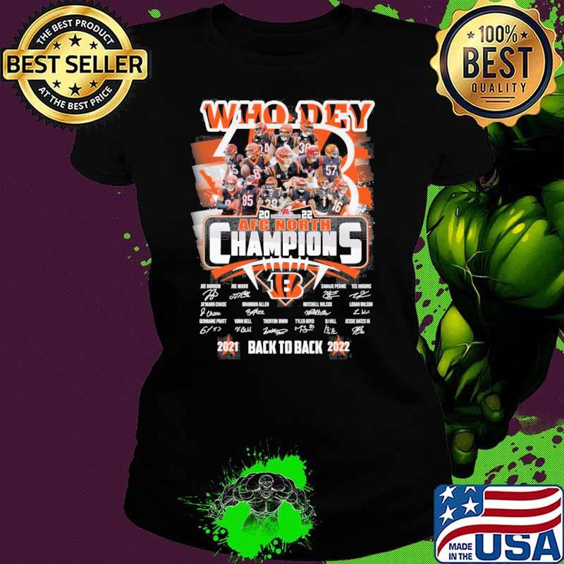 Who Dey AFC North champions Bengals back to back signatures s Ladies tee Who Dey AFC North champions Bengals back to back signatures s Ladies tee