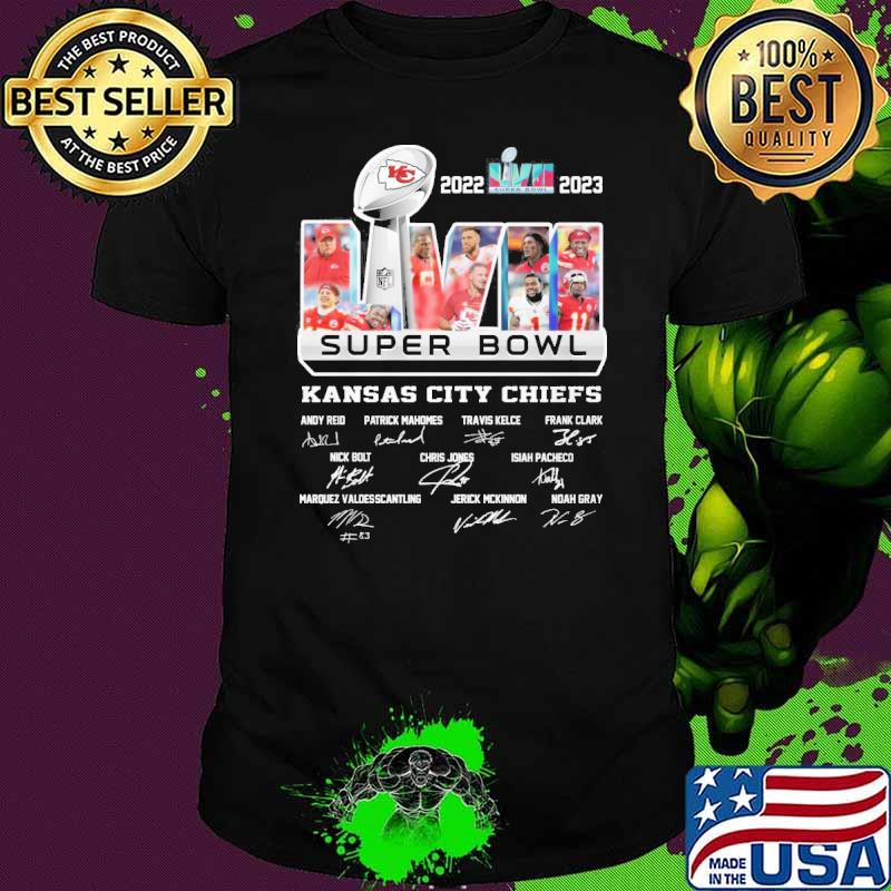 2022 2023 LVII Super Bowl Kansas city Chiefs Andy Reid Patrick Mahomes signatures shirt