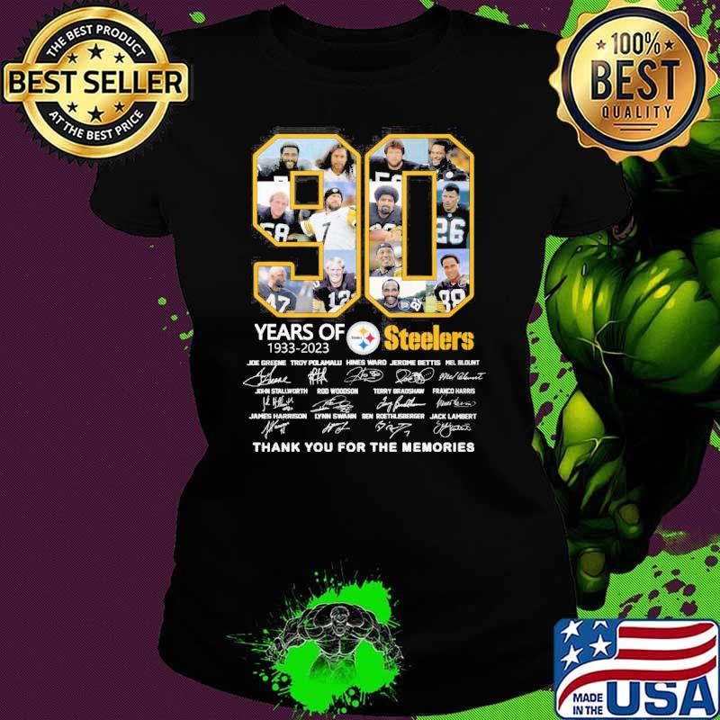 90 years of 1933-2023 Steelers thank you for the memories signatures s Ladies tee 90 years of 1933-2023 Steelers thank you for the memories signatures s Ladies tee