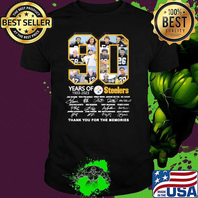 90 years of 1933-2023 Steelers thank you for the memories signatures shirt