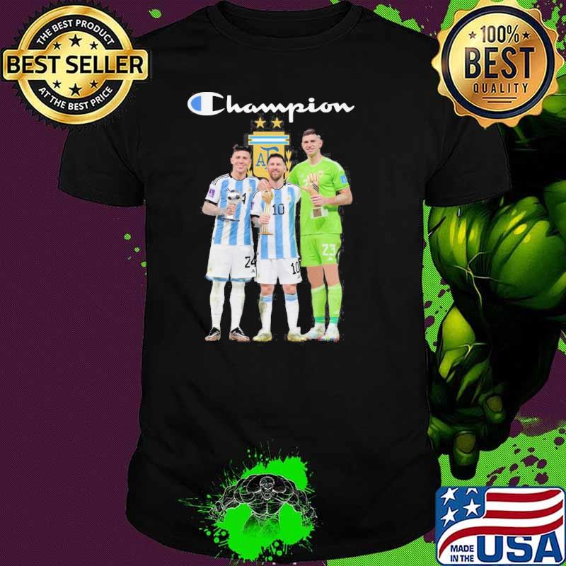 Argentina win world cup Emiliano Martinez Lionel Messi shirt