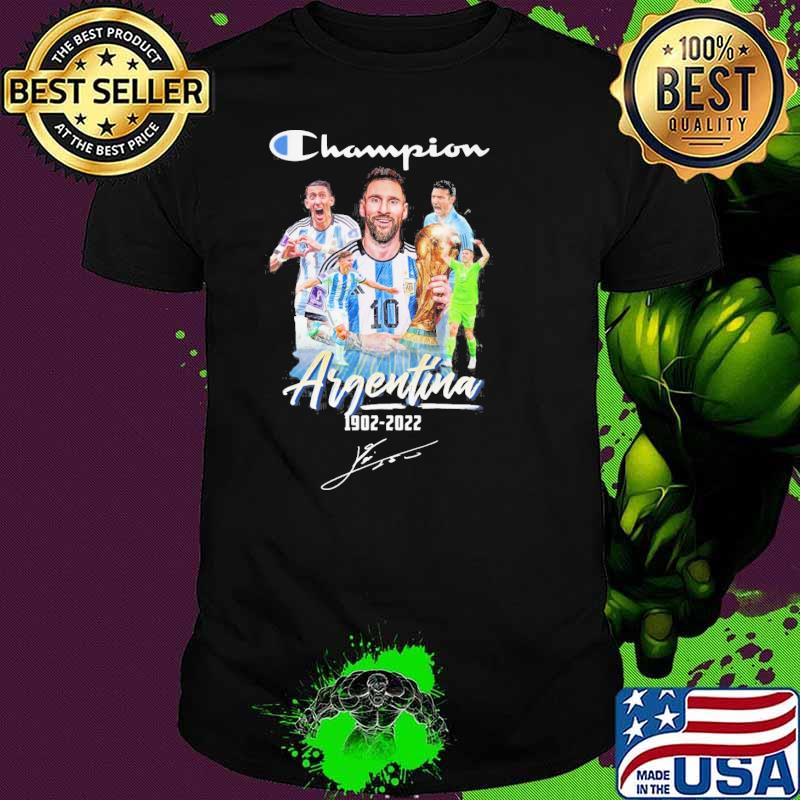 Champion Argentina 1902-2022 Lionel Messi Emiliano Martinez signature shirt Champion Argentina 1902-2022 Lionel Messi Emiliano Martinez signature shirt