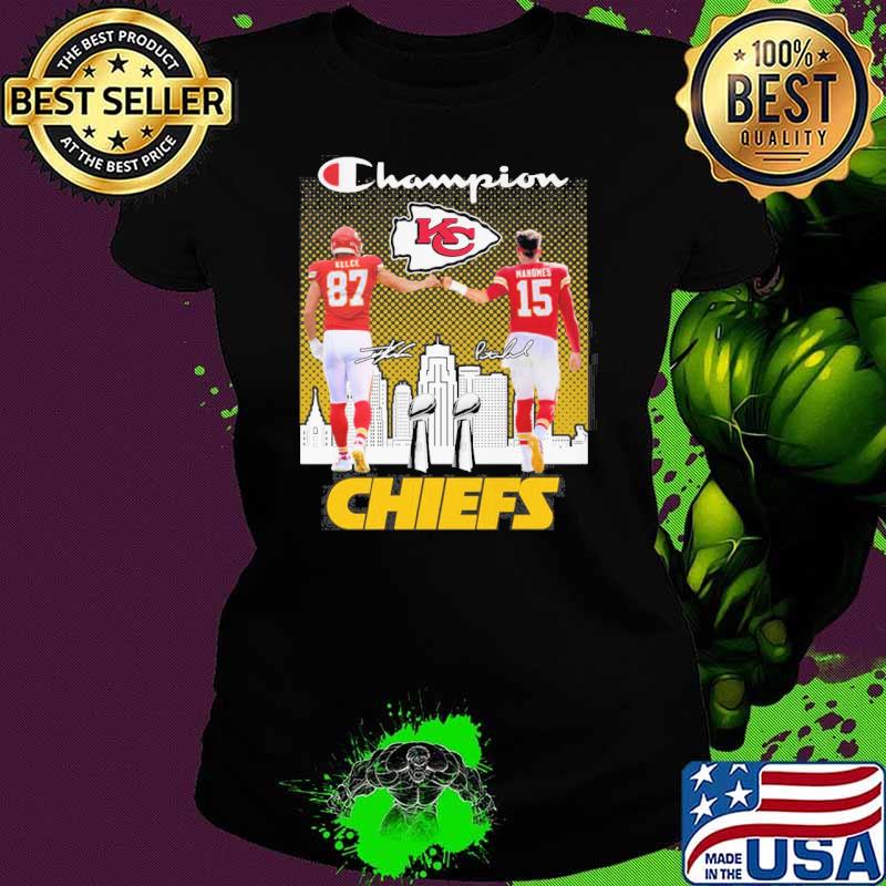 Champion Kansas city Chiefs Kelce Mahomes signatures s Ladies tee Champion Kansas city Chiefs Kelce Mahomes signatures s Ladies tee