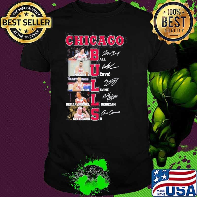 Chicago Bulls Lonzo Ball Nikola Vucevic Zach Lavine Demar Darnell Derozan Alex Caruso signatures shirt