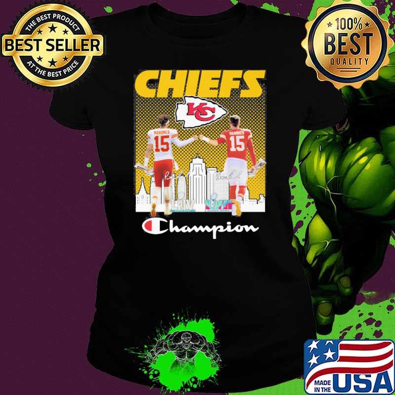 Kansas city Chiefs champion Mahomes 15 LVII super bowl signatures s Ladies tee Kansas city Chiefs champion Mahomes 15 LVII super bowl signatures s Ladies tee