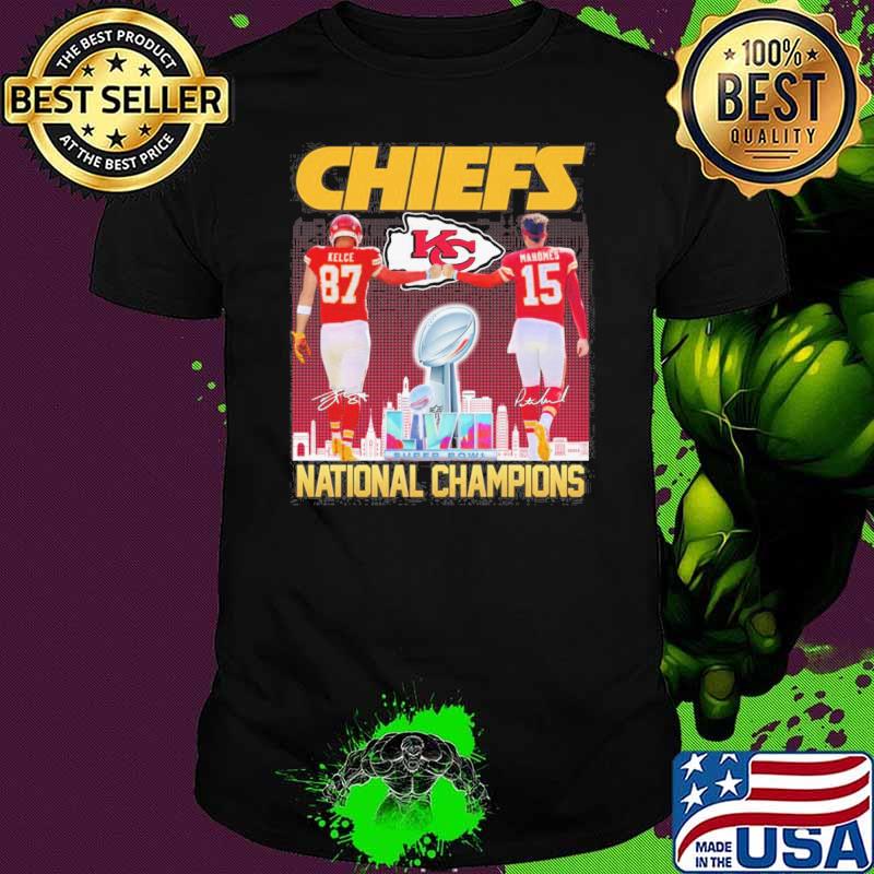 Kansas city Chiefs national champions Kelce Mahomes signatures shirt
