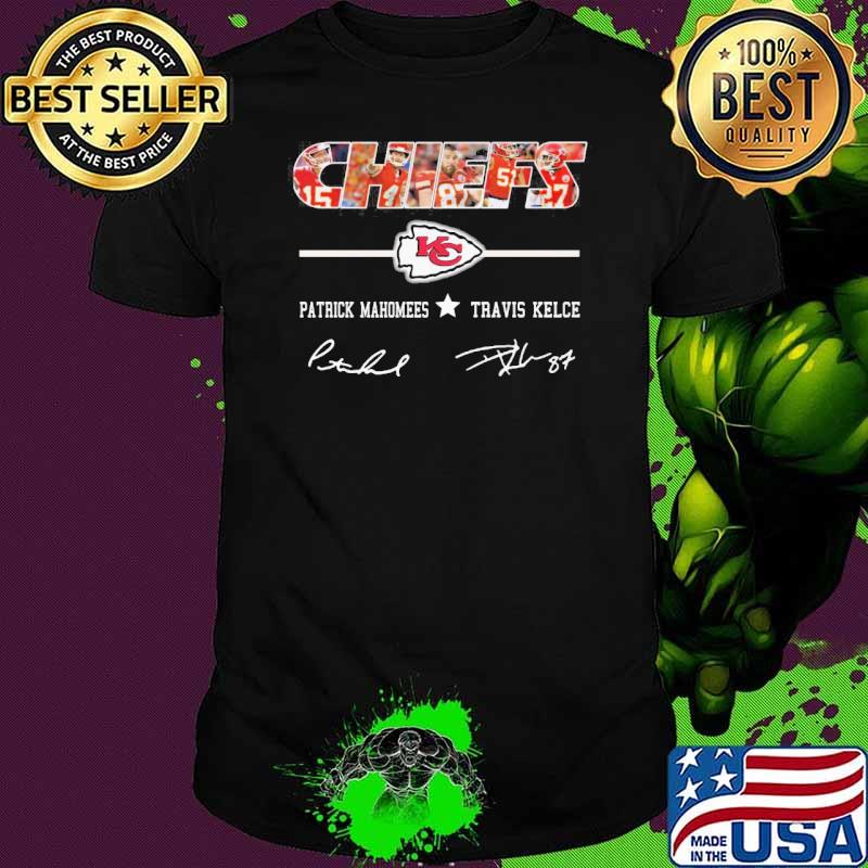 Kansas city Chiefs Patrick Mahomees Travis Kelce signatures shirt