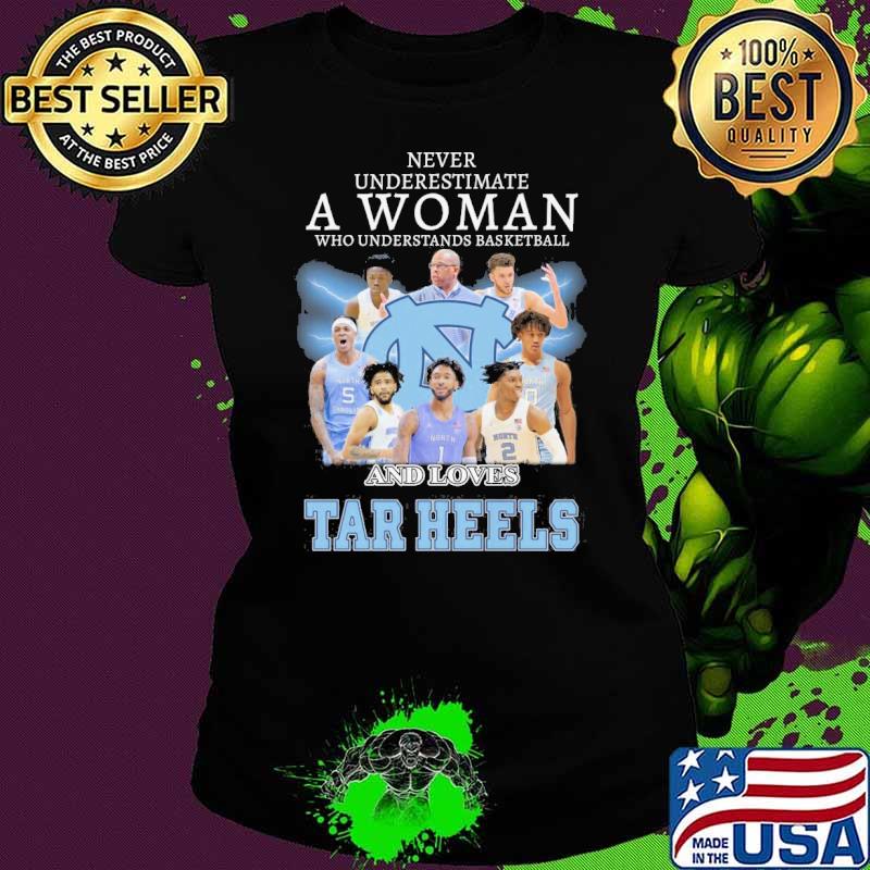 Never underestimate a woman who understands basketball and loves Tar Heels s Ladies tee Never underestimate a woman who understands basketball and loves Tar Heels s Ladies tee