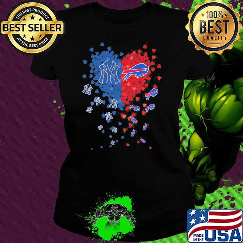 New York Yankees and Buffalo Bills heart love s Ladies tee New York Yankees and Buffalo Bills heart love s Ladies tee
