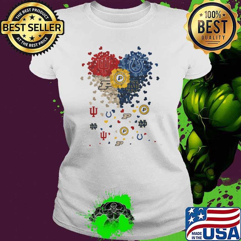 Notre Dame High School Indiana Pacers Indianapolis Colts Indiana Hoosiers Purdue University heart s Ladies tee Notre Dame High School Indiana Pacers Indianapolis Colts Indiana Hoosiers Purdue University heart s Ladies tee