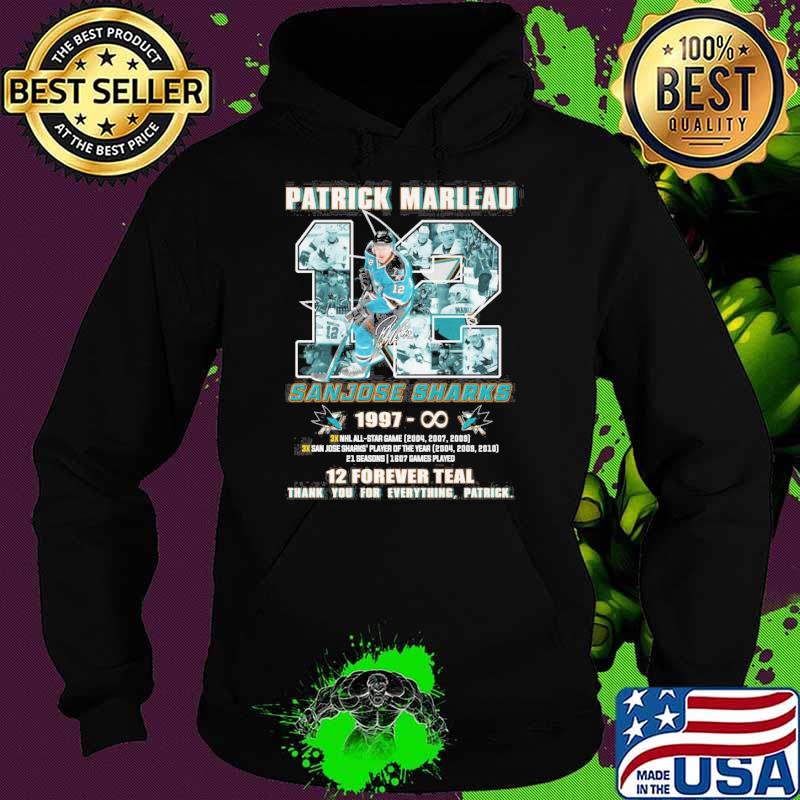 Patrick Marleau Sanjose Sharks 1997 12 forever teal thank you for everything, Patrick signature s Hoodie Patrick Marleau Sanjose Sharks 1997 12 forever teal thank you for everything, Patrick signature s Hoodie