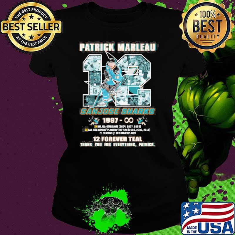 Patrick Marleau Sanjose Sharks 1997 12 forever teal thank you for everything, Patrick signature s Ladies tee Patrick Marleau Sanjose Sharks 1997 12 forever teal thank you for everything, Patrick signature s Ladies tee