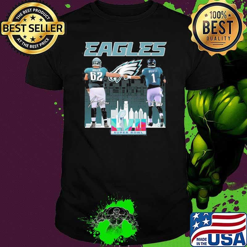 Philadelphia Eagles Kelce and Hurts super bowl signatures shirt