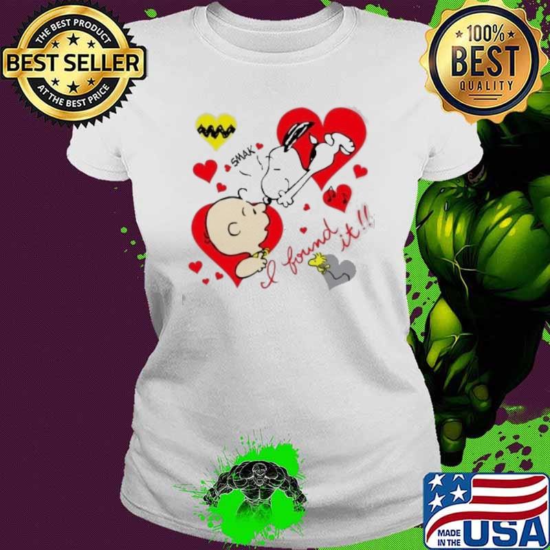 Snoopy and charlie brown woodstock smak I found it heart s Ladies tee Snoopy and charlie brown woodstock smak I found it heart s Ladies tee