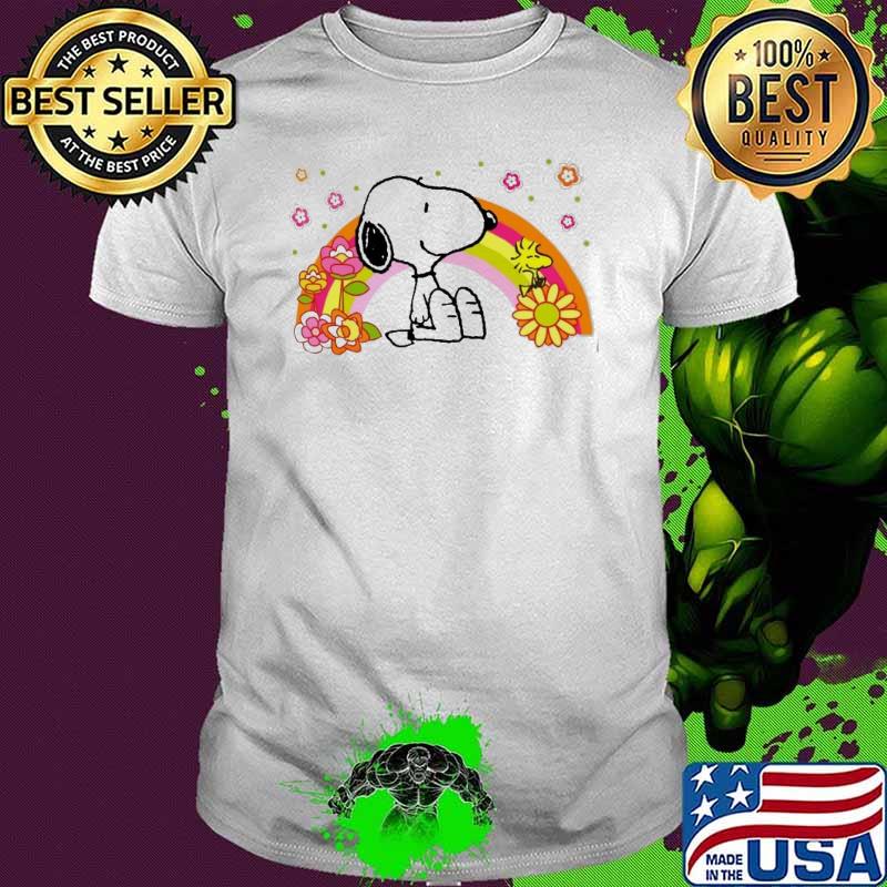 Snoopy and woodstock rainbow flower shirt