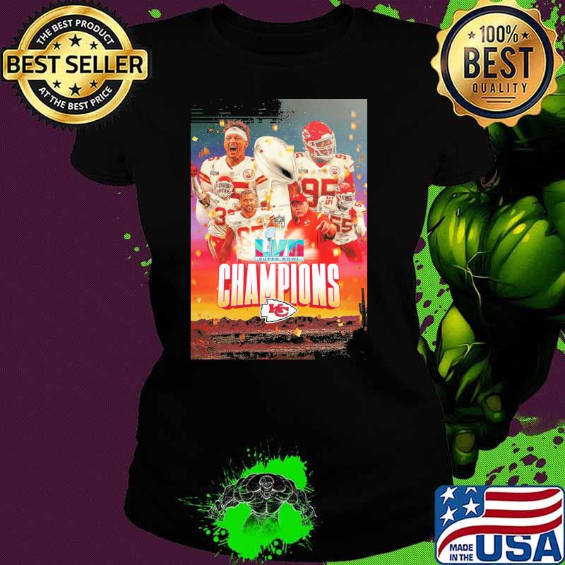 Super bowl LVII champions Kansas city Chiefs poster sport s Ladies tee Super bowl LVII champions Kansas city Chiefs poster sport s Ladies tee