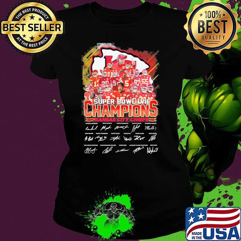 Super bowl LVII champions Kansas city Chiefs signatures s Ladies tee Super bowl LVII champions Kansas city Chiefs signatures s Ladies tee