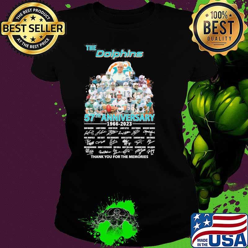 The Dolphins 57th anniversary 1966-2023 thank you for the memories signatures s Ladies tee The Dolphins 57th anniversary 1966-2023 thank you for the memories signatures s Ladies tee