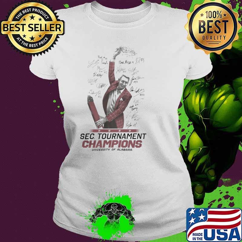 Alabama Basketball Nate Oats 2023 SEC Tournament Champions signatures s Ladies tee Alabama Basketball Nate Oats 2023 SEC Tournament Champions signatures s Ladies tee