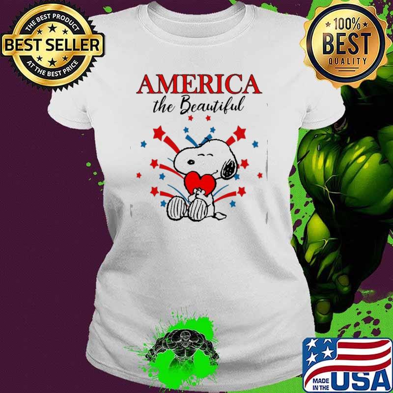 America the beautiful snoopy heart love firework s Ladies tee America the beautiful snoopy heart love firework s Ladies tee