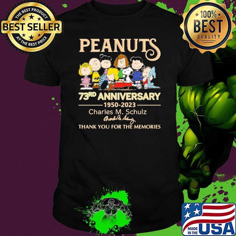Awesome peanuts 73rd anniversary 1950-2023 Charles M.Schulz thank you for the memories signature shirt