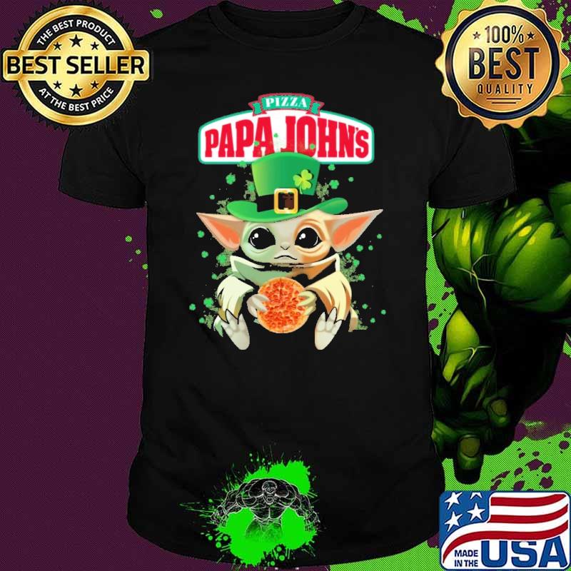 Baby yoda hug Pizza papa John's St.Patrick's day shirt