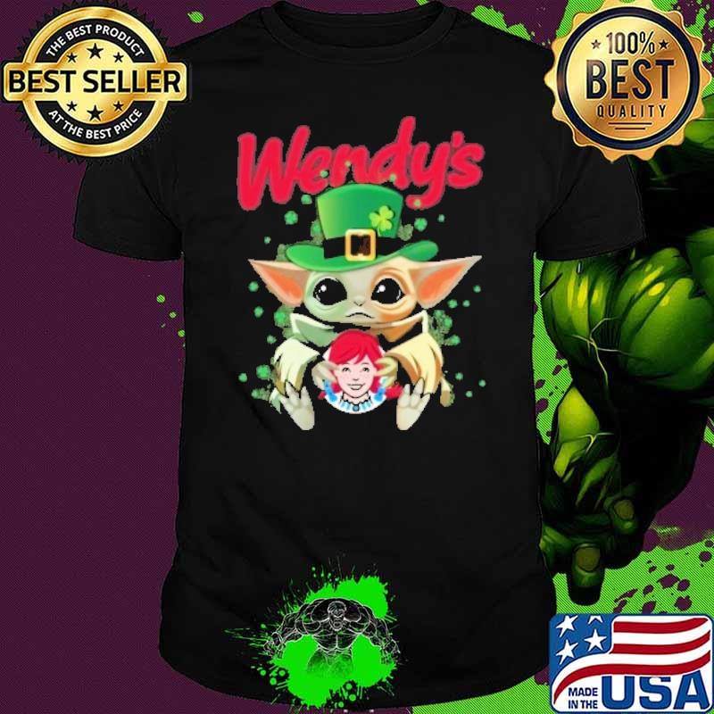 Baby yoda hug Wendy's St.Patrick's day shirt
