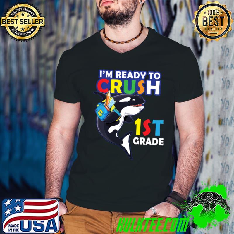 Back To School I'm Ready To Crush 1st Grade Orca Whale T-Shirt Guys V Neck Back To School I'm Ready To Crush 1st Grade Orca Whale T-Shirt Guys V Neck